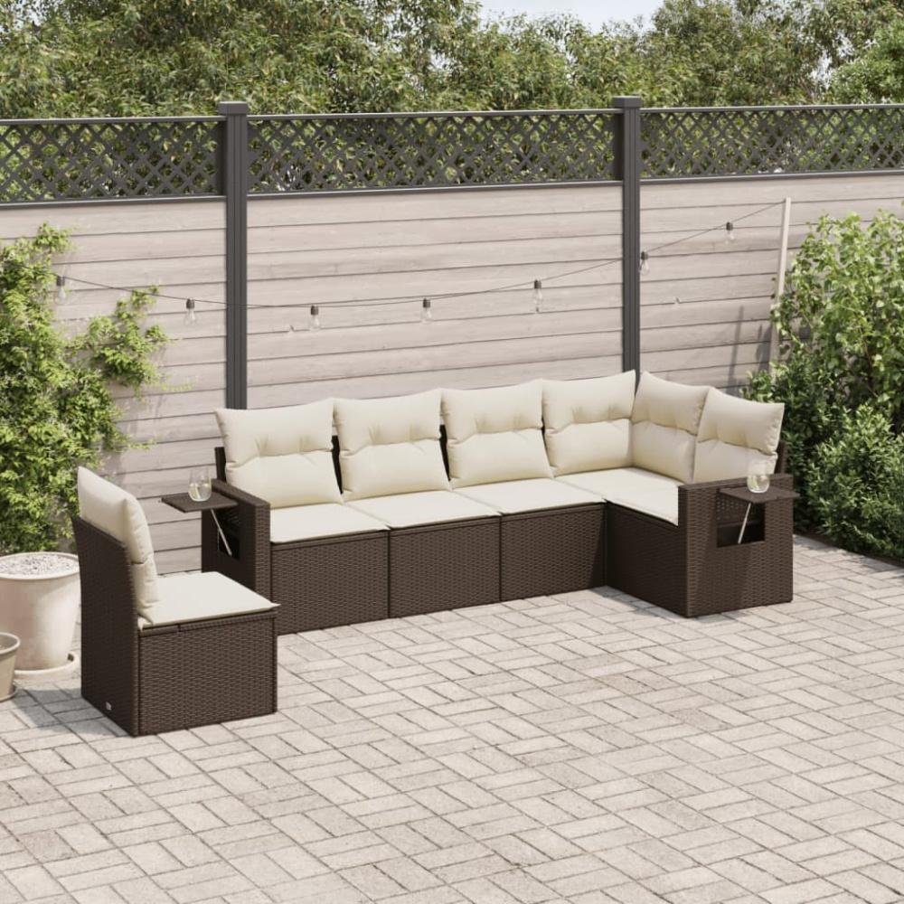 vidaXL 6-tlg. Garten-Sofagarnitur mit Kissen Braun Poly Rattan 3220232 Bild 1