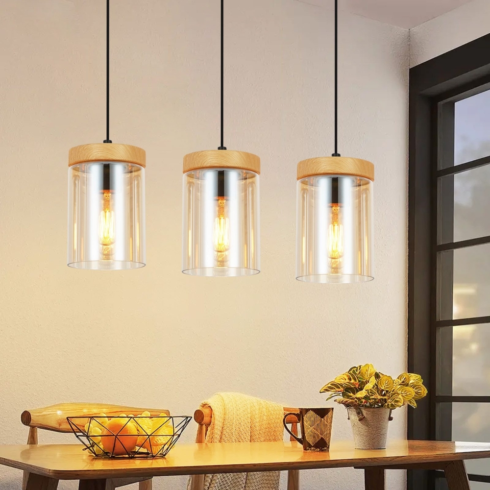 ZMH Pendelleuchte Esstisch Esszimmerlampe Hängend - Hängelampe Wohnzimmer Glas Esstischlampe Schlafzimmer 3 Flammig E27 Hängeleuchte Vintage Pendellampe Höhenverstellbar für Küche(ohne Leuchtmittel) Bild 1