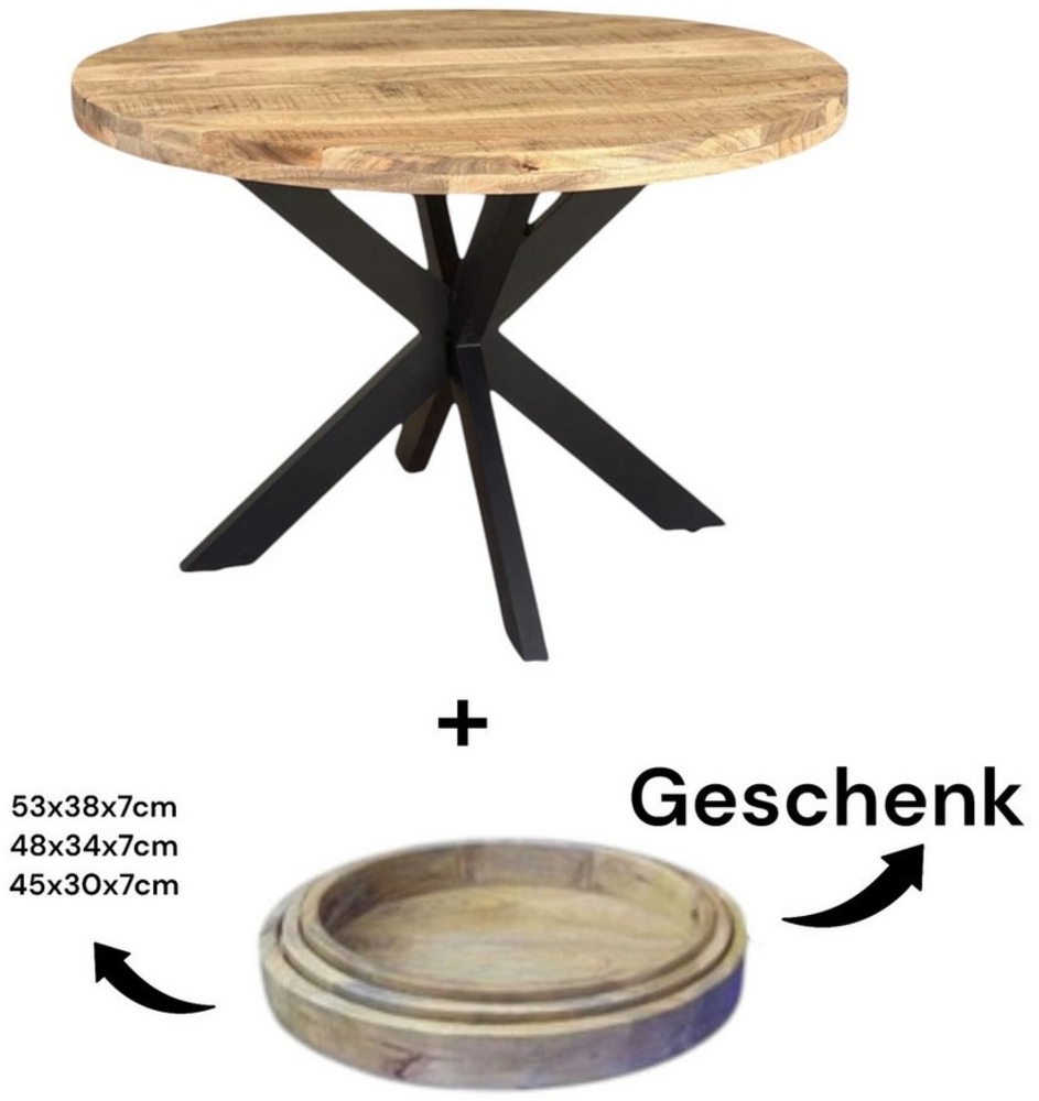 BENEDO MÖBEL Esstisch Esstisch Wehl, Rund, Mangoholz, 3-er Set Mango Echtholz Tablett Geschenkt! Bild 1