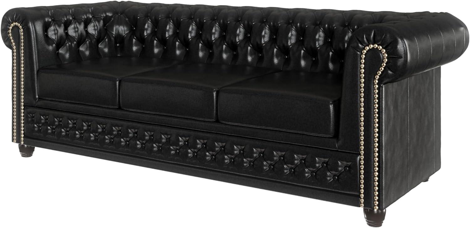 S-Style Möbel Chesterfield-Sofa Jeff, 3-Sitzer mit Schlaffunktion aus veganem Leder mit Holzfüßen, 3-Sitzer mit Schlaffunktion, mit Wellenfederung Bild 1