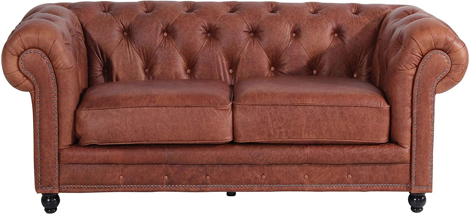 Orleans Sofa 2-Sitzer Echtleder Antikoptik Cognac Buche Nussbaumfarben Bild 1