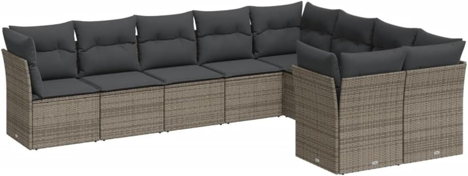 vidaXL 9-tlg. Garten-Sofagarnitur mit Kissen Grau Poly Rattan 3218170 Bild 1