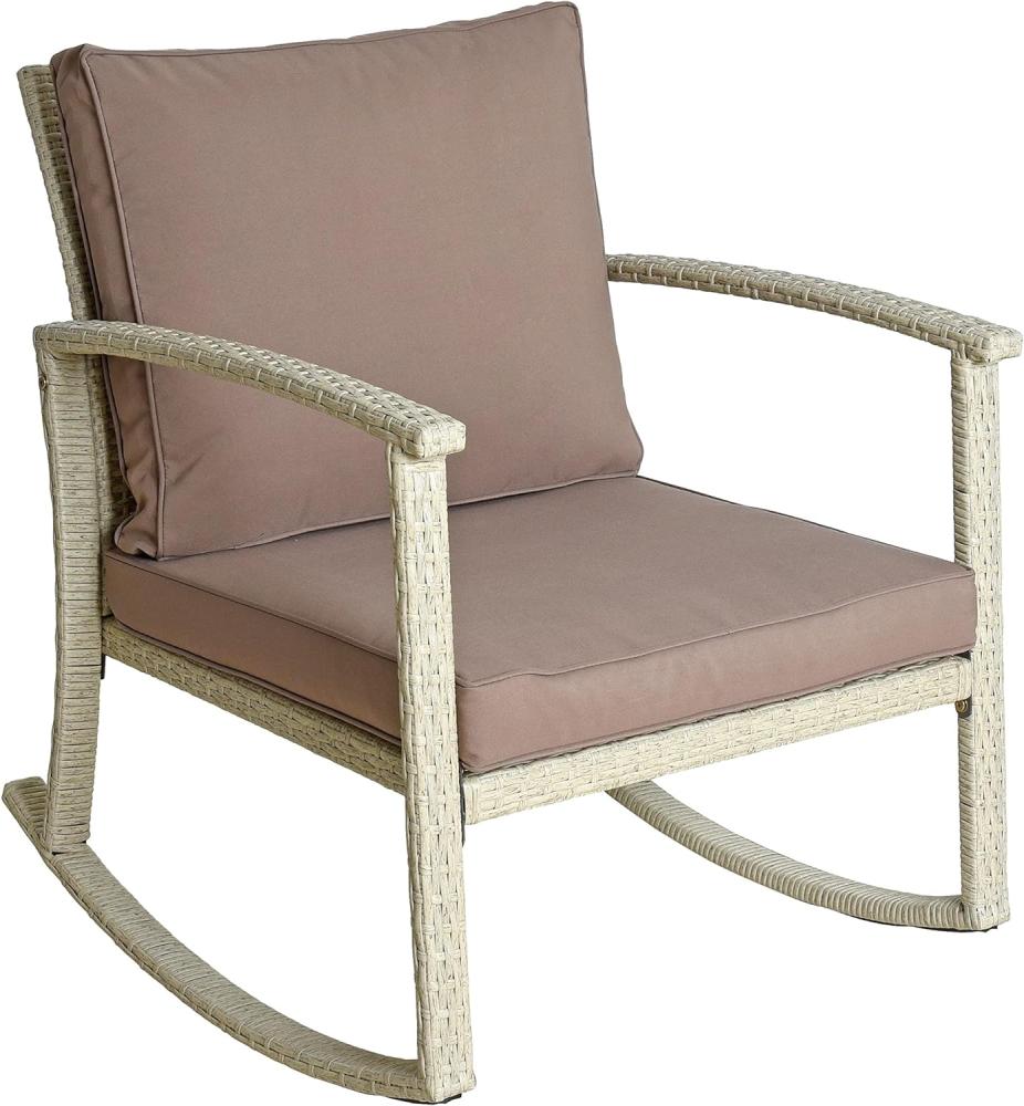 Polyrattan Schaukelstuhl Relaxsessel Gartenstuhl Schwingsessel + Kissen Beige Bild 1