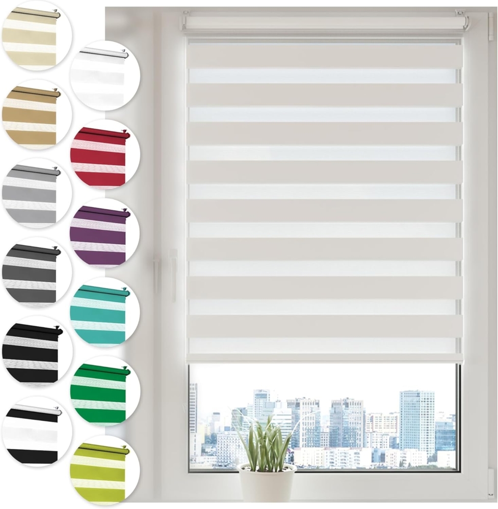 Doppelrollo Klemmfix ohne Bohren 35cm x 210cm Weiß Duo Rollo Klemmrollo Sonnenschutzrollo Fensterrollo für Fenster & Türen Zebrarollo Seitenzugrollo Bild 1