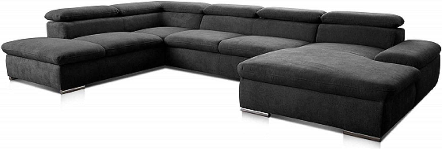 Cavadore Wohnlandschaft Alkatraz im modernen Design / U-Form mit Ottomane links und Longchair rechts / Inkl. Kopfteilverstellung / 350 x 73 x 226 / Schwarz Bild 1