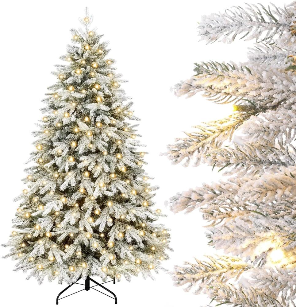 Yorbay Künstlicher Weihnachtsbaum Künstlicher Tannenbaum mit LED Beleuchtung, Weihnachstbaum aus PE, PVC, 150 / 180 / 210 cm auswählbar, mit Ständer, Weiß Schneeflocken, Weihnachtsbaum Christbaum für Weihnachten-Dekoration Bild 1