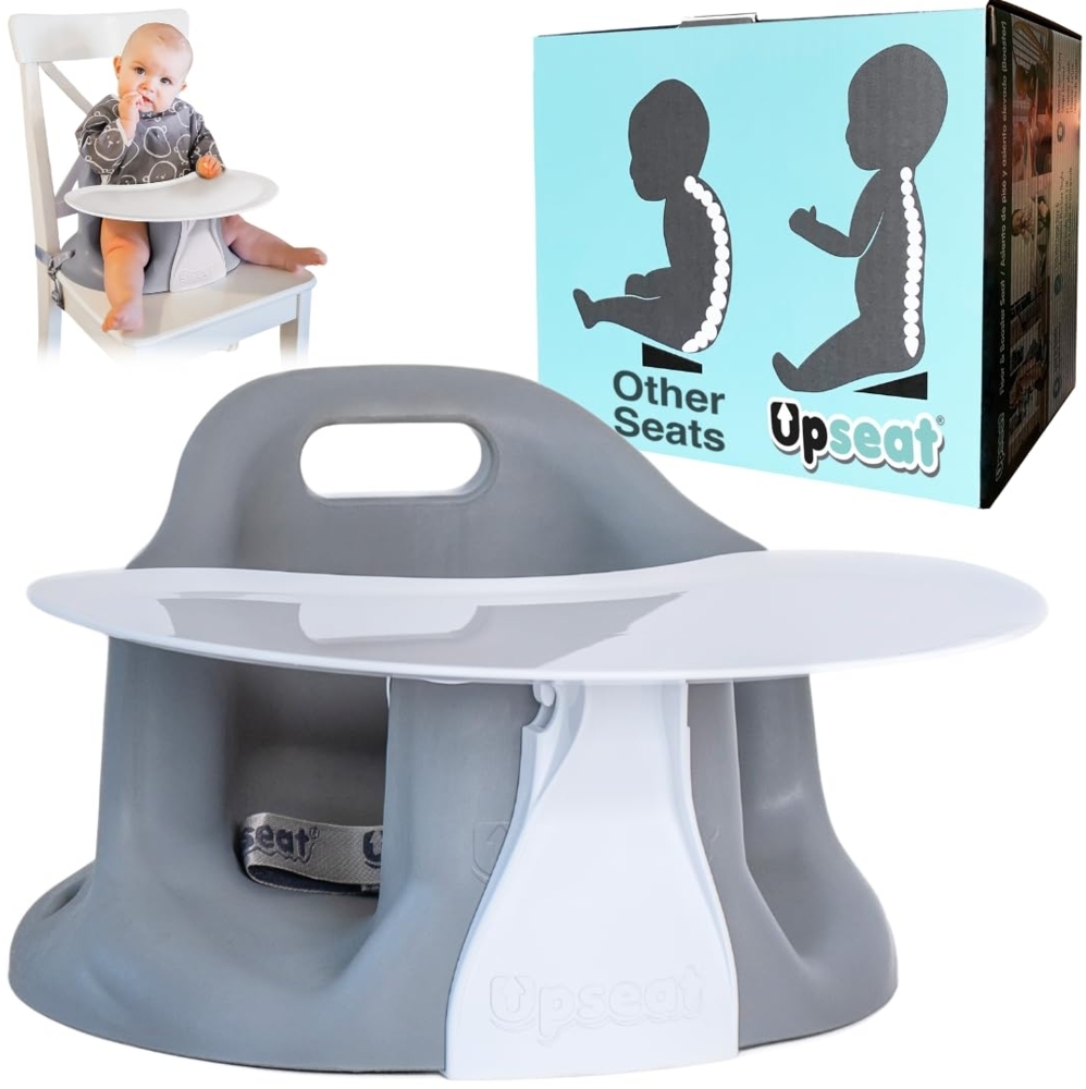 Upseat Babystuhl-Sitzerhöhung mit Tablett, entwickelt mit Physiotherapeuten (Grau) Bild 1