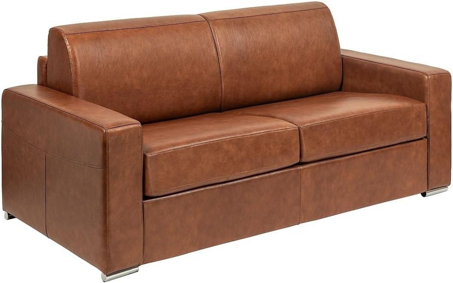 Vente-unique - Schlafsofa mit Matratze 3-Sitzer - Liegefläche 140 cm - Matratze 14 cm - Büffelleder - Vintage Caramel - CALITO Bild 1
