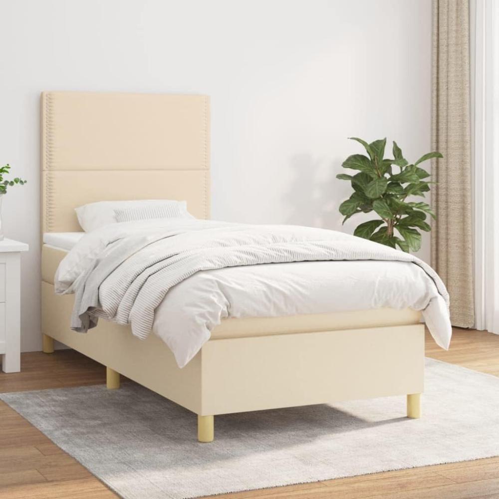 vidaXL Boxspringbett mit Matratze Creme 100x200 cm Stoff 3142238 Bild 1