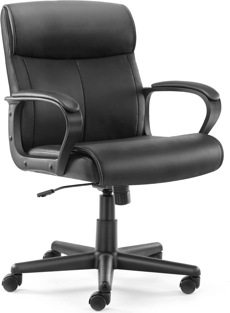 DUMOS Bürostuhl, Pu-Leder Office Chair, Drehstuhl mit 360° Drehbaren Rollen und Lendenwirbelstütze, Schreibtisch Stuhl, Chefsessel Geeignet für Büros, Zuhause und Andere Umgebungen (Schwarz) Bild 1