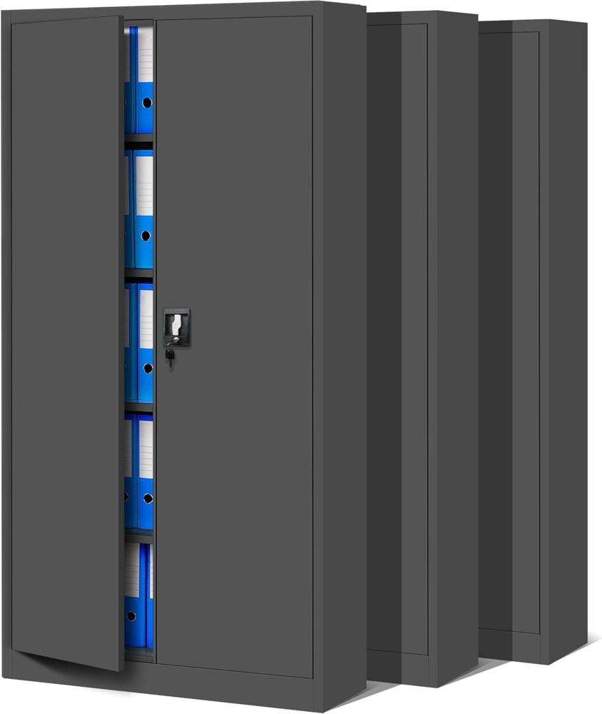 Jan Nowak 3er Set Aktenschrank C001 Metallschrank Stahlschrank Werkzeugschrank Büroschrank Lagerschrank Universalschrank Pulverbeschichtung Flügeltüren 185 x 90 x 40 cm (anthrazit/anthrazit) Bild 1