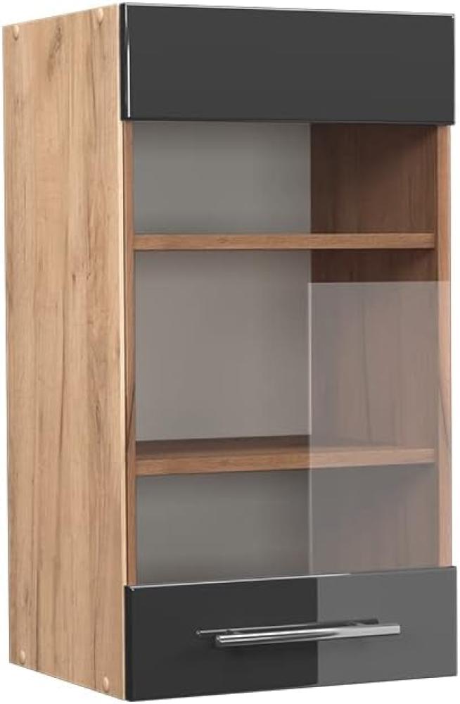 Vicco Küchenschrank Küchenmöbel Fame-Line modern Küche Einbauküche Küchenzeile Blende Unterschrank Hochschrank Hängeschrank Hochglanz (Eiche-Anthrazit, Hängeglasschrank 40 cm) Bild 1