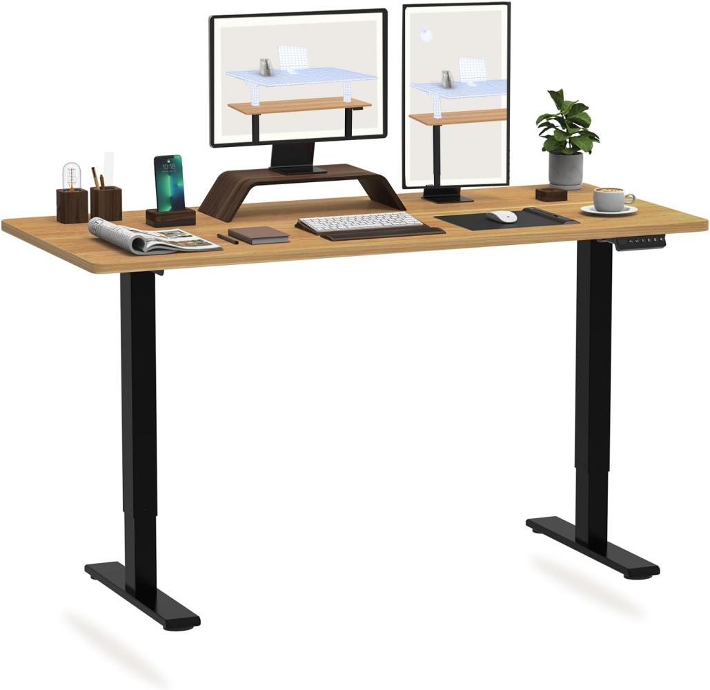Flexispot Hemera Höhenverstellbarer Schreibtisch (160x80 cm), mit Memory-Steuerung und Softstart/-Stop& integriertes Anti-Kollisionssystem, Schwarz Gestell + Ahorn Tischplatte Bild 1
