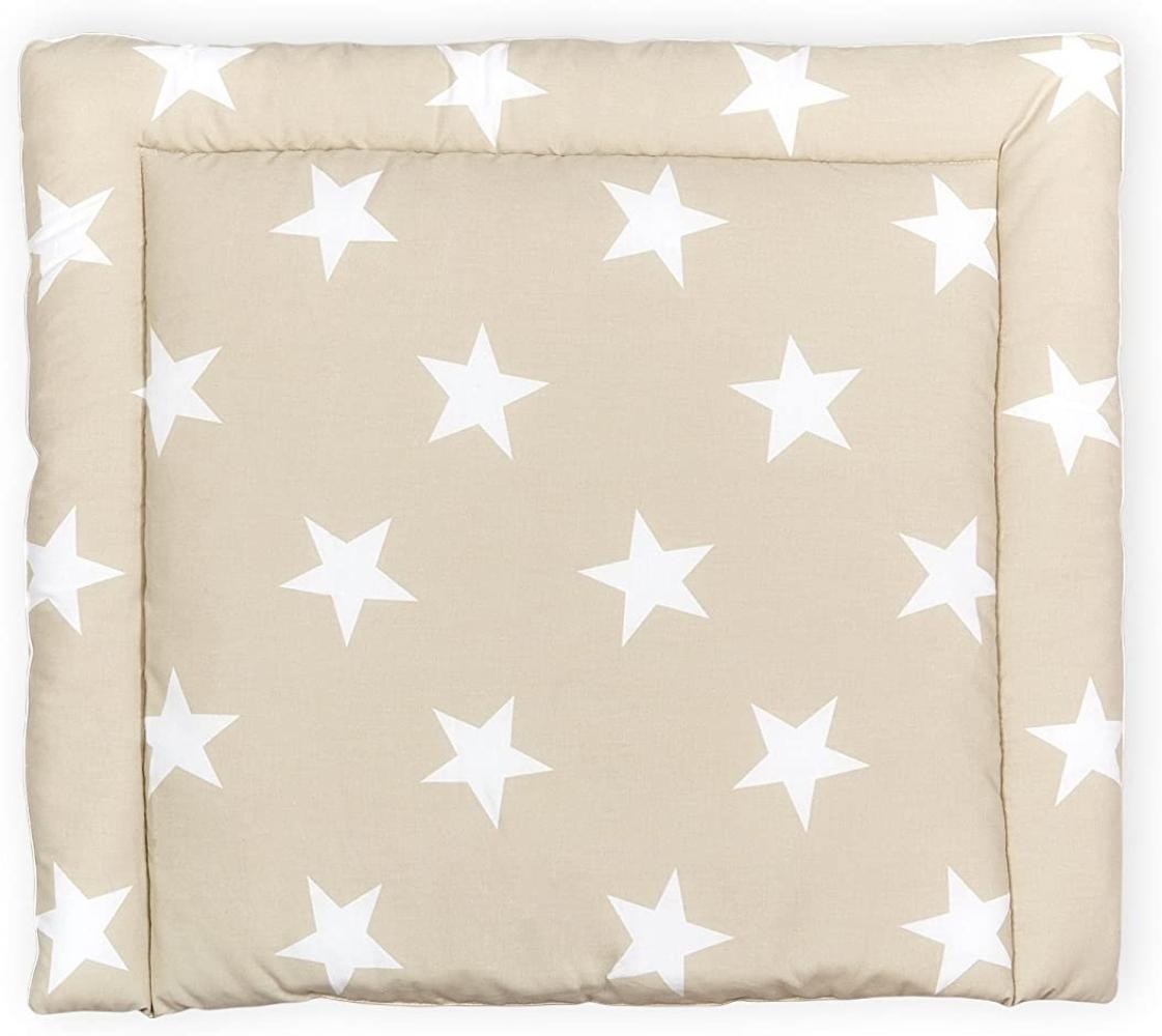 KraftKids USW112-78 Wickelauflage in große weiße Sterne auf Beige, Wickelunterlage 78x78 cm (BxT), Wickelkissen, mehrfarbig, 840 g, 78x78 cm Bild 1