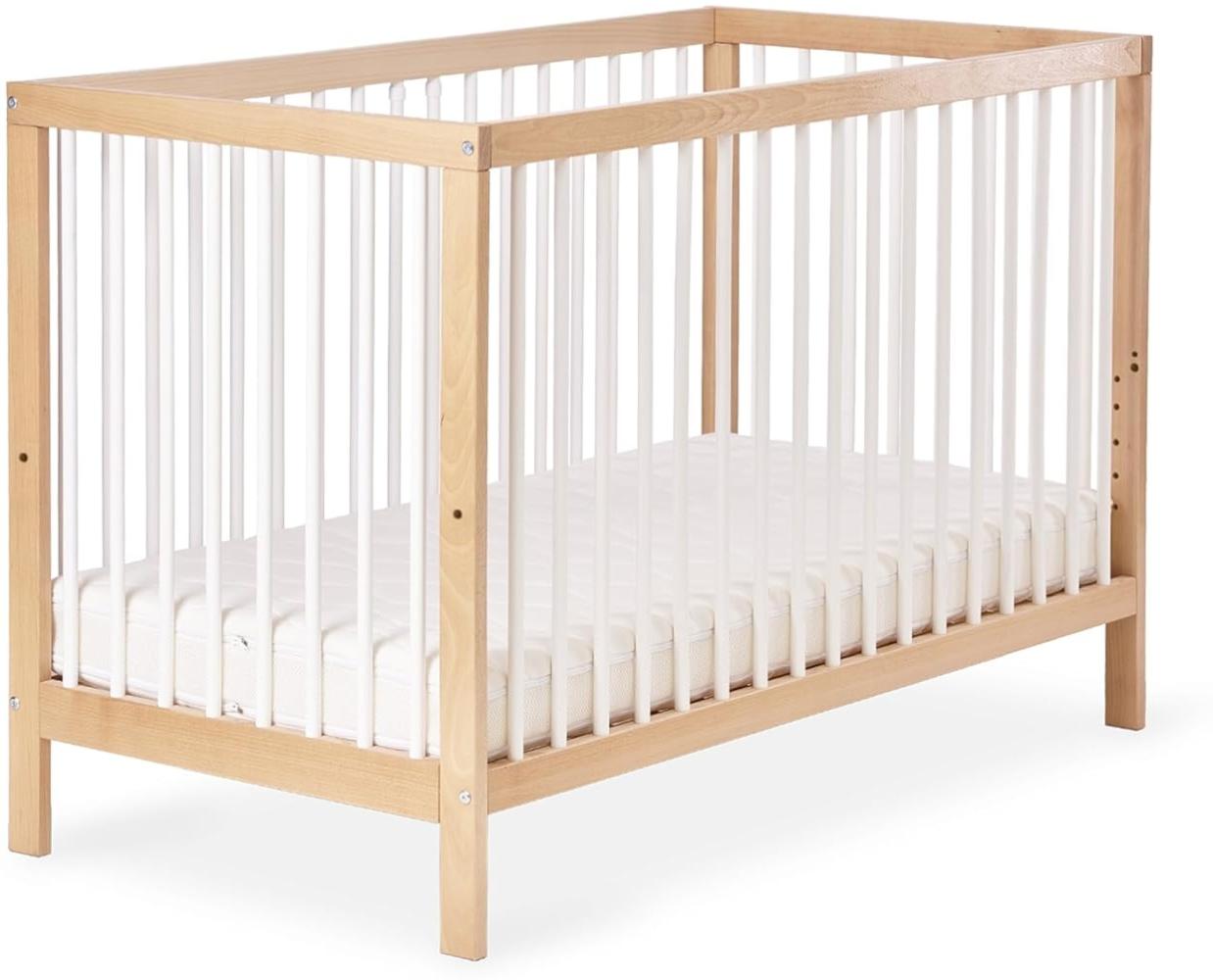 Ehrenkind Babybett PUR aus massivem Buchenholz, flexibel höhenverstellbar, Gitterbett, Kinderbett 9-Fach höhenverstellbar mit entnehmbaren Stangen Baby Bett Bild 1