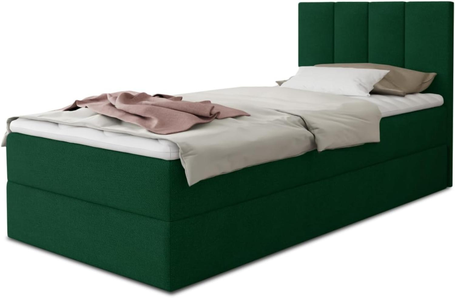 Boxspringbett Star Mini mit Bettkasten, Bonell-Matratze und Topper - Einzelbett mit Matratzentopper, Polsterbett, Bett, Schlafzimmer, Jugendzimmer (Grün (Kronos 19), 100 x 200 cm) Bild 1