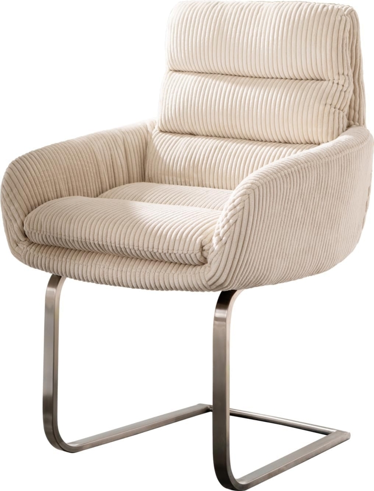 Freischwinger Abelia-Flex mit Armlehnen Cord Beige Freischwinger flach Edelstahl Bild 1