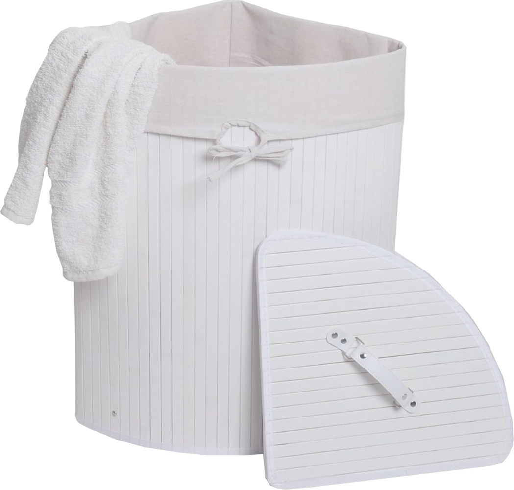 Eckwäschekorb HWC-C21, Laundry Wäschebox Wäschesammler Wäschebehälter, Bambus 61x48x35cm 50l ~ weiß Bild 1
