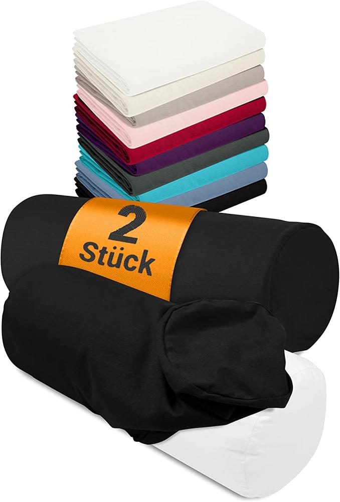 npluseins 2er Pack Bezüge und/oder Nackenrolle - ca. 40 x 15 cm - 1467. 2080, 1 Pack (2 Stück) - Bezüge in schwarz Bild 1