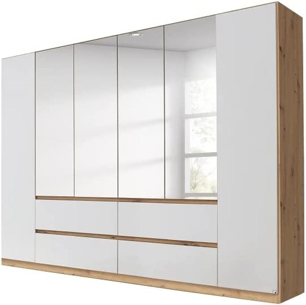 Rauch Möbel Mainz Schrank Kleiderschrank Drehtürenschrank Weiß / Eiche Artisan 6-türig mit Spiegel, 4 Schubladen inkl. Zubehörpaket Basic 4 Einlegeböden, 4 Kleiderstangen, grifflos BxHxT 271x210x54 cm Bild 1