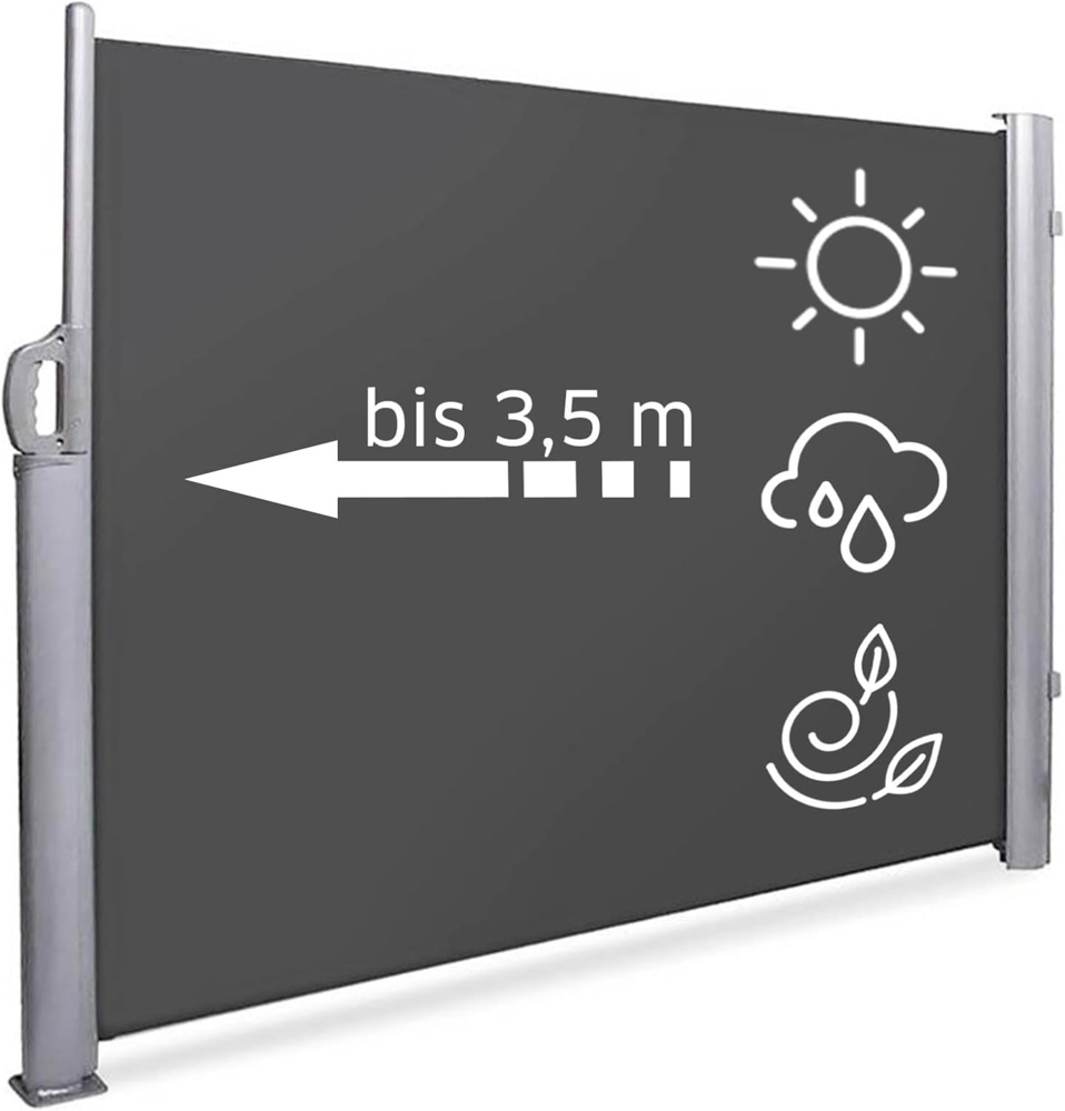 NOOR Seitenmarkise Exklusiv 100x350 cm Anthrazit I Der ideale Sichtschutz für Balkon, Terrasse & Garten I Sonnenschutz/Regenschutz/Windschutz inkl. Befestigungen I Imprägniert und wasserabweisend Bild 1