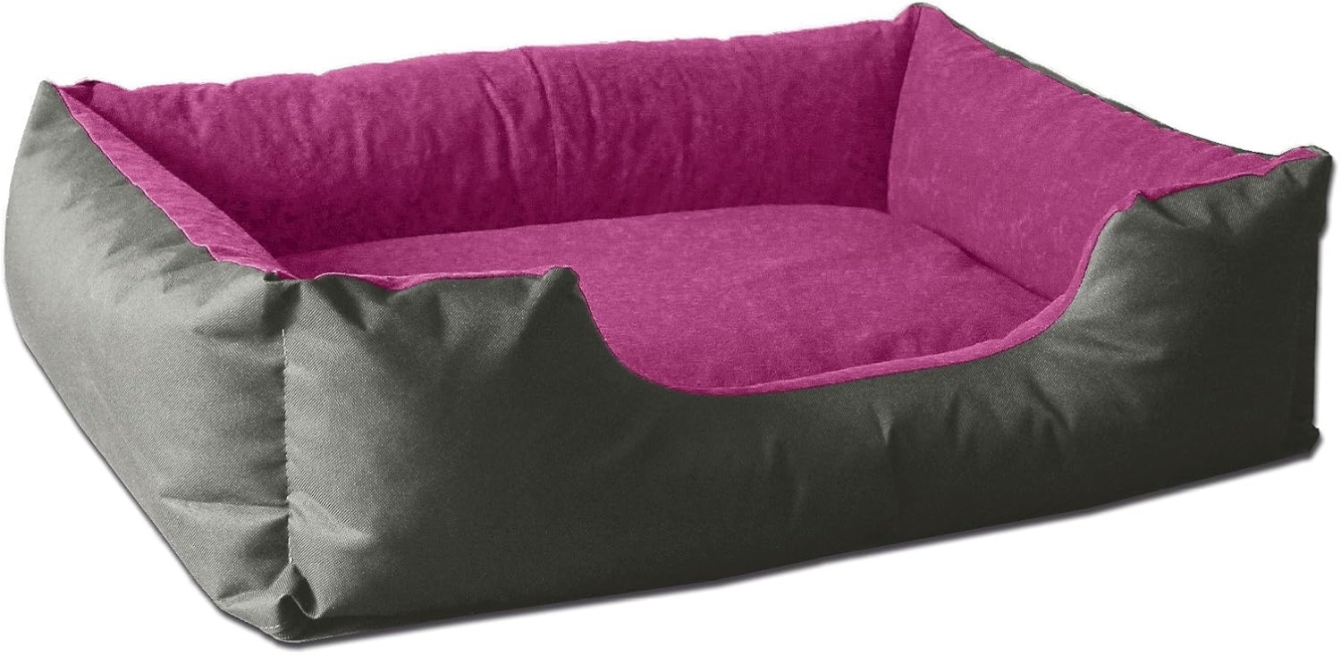 BedDog Hundebett LUPI, Hundesofa aus Cordura, Microfaser-Velours, waschbares Hundebett mit Rand, Hundekissen vier-eckig (S) ca. 55x40x17cm, PASSION-ROCK (grau/pink) Bild 1