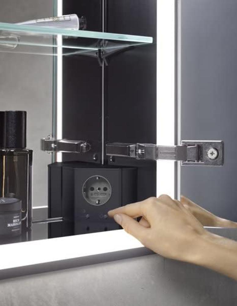 Emco asis prime Lichtspiegelschrank, Aufputzmodell, 2 Türen, mit Lichtpaket, 600mm, Ausführung: Gehäuse schwarz - Rückwand verspiegelt - 949713361 Bild 1