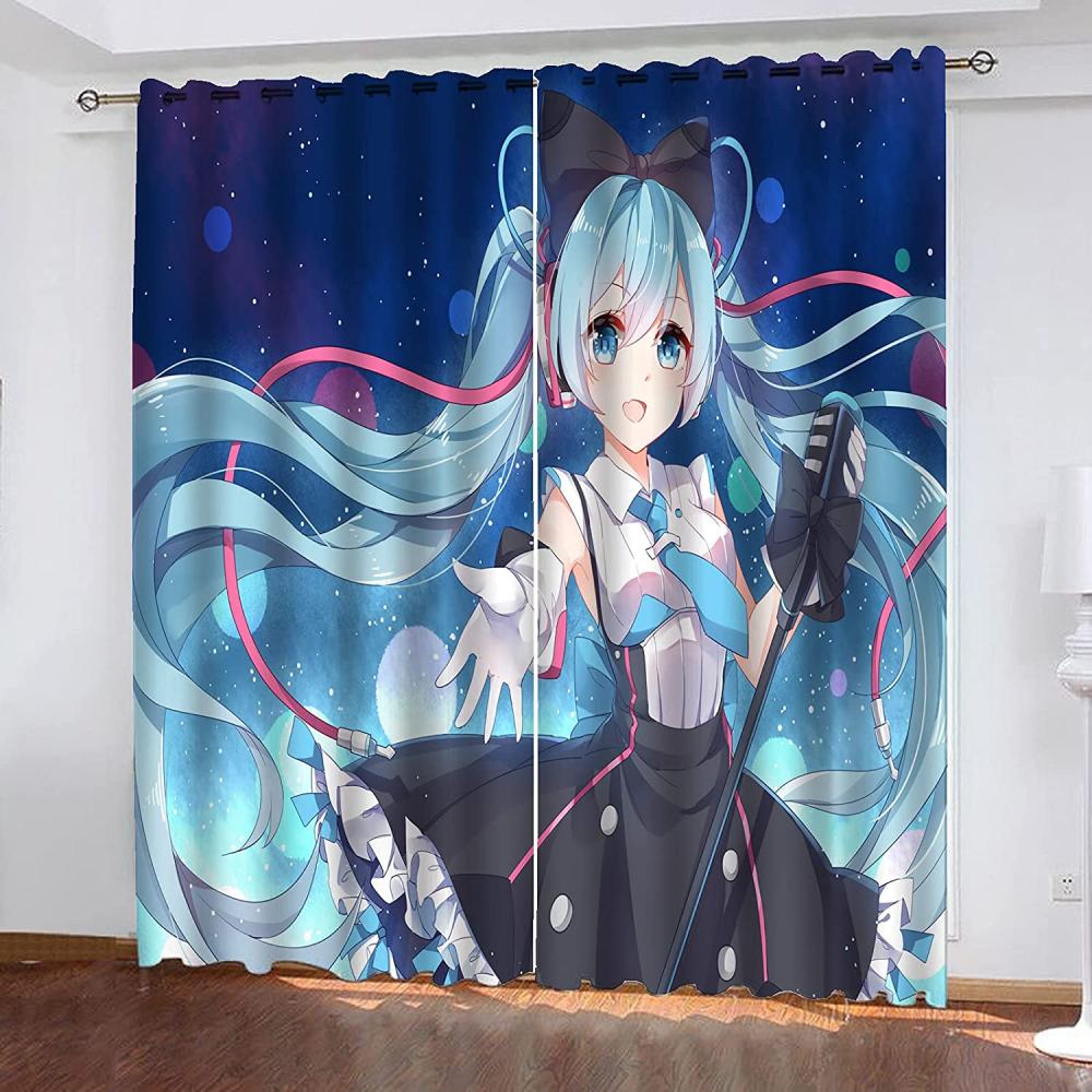 Fgolphd Verdunkelungsvorhang-Set 3D-Druck Anime Cartoons Hatsune Miku Vorhänge Für Kinderzimmer Schiebegardine Blickdicht Für Dekoration Wohnzimmer Esszimmer (220×215(BxH),20) Bild 1