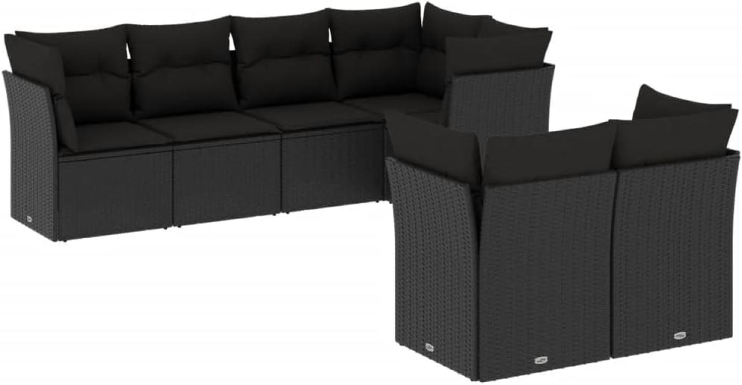 vidaXL 7-tlg. Garten-Sofagarnitur mit Kissen Schwarz Poly Rattan 3217895 Bild 1