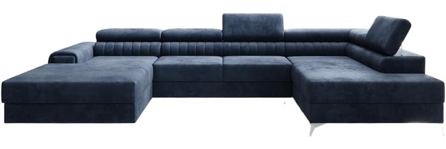 Designer Sofa Collina mit Schlaf- und Klappfunktion Samt Blau Rechts Bild 1