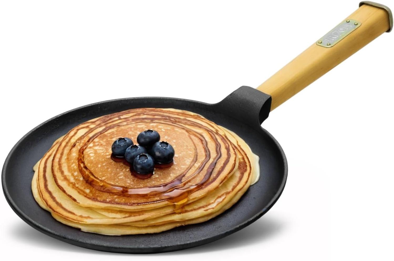 Pfannkuchenpfanne 24 cm Crêpes - Bratpfanne aus Gusseisen Omlettpfanne Blinipfanne Holzgriff Induktion Bild 1