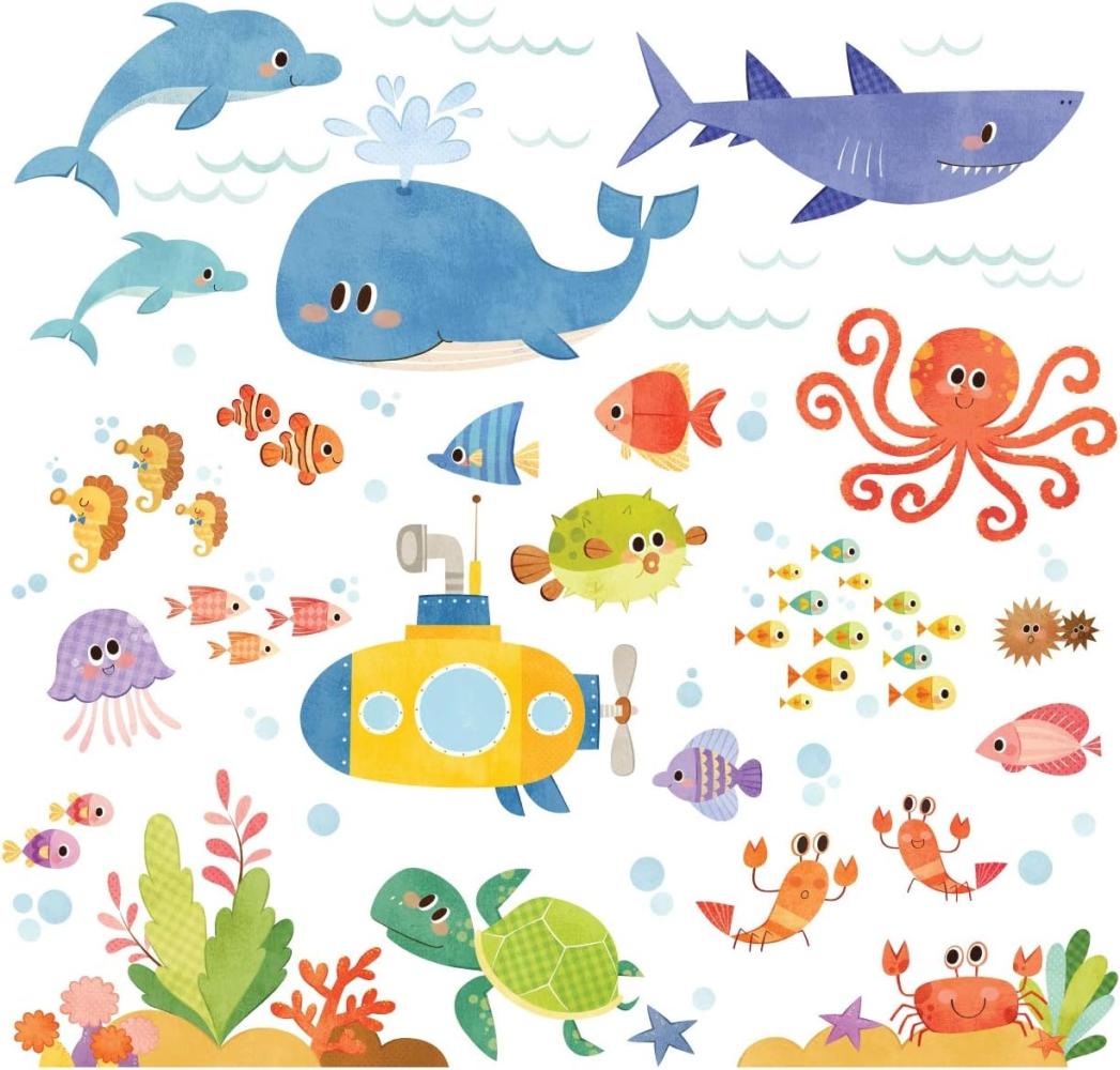 Decowall DS-8009 Abenteuer auf See Meerestiere Tiere Wandtattoo Wandsticker Wandaufkleber Wanddeko für Wohnzimmer Schlafzimmer Kinderzimmer (Englische Ver. ) (Klein) Bild 1