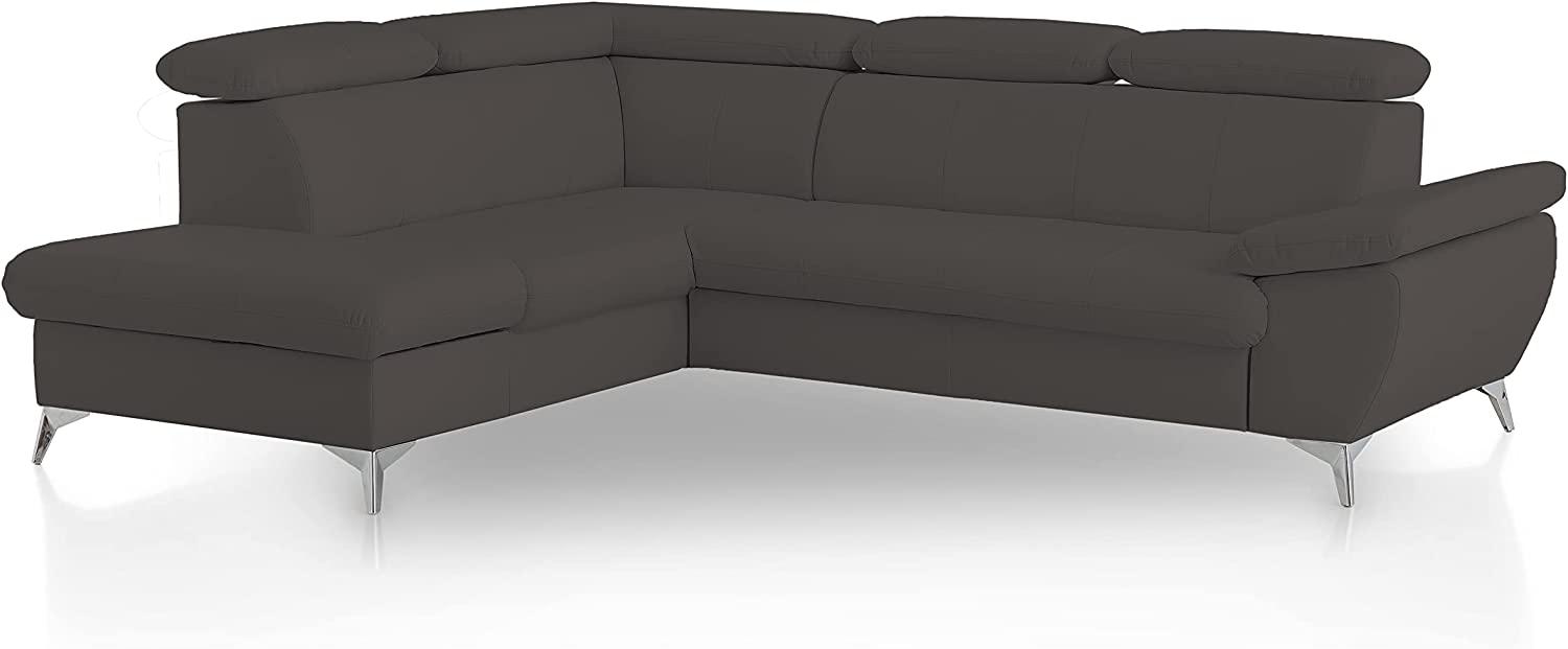 Mivano Eckcouch Gisele / Ecksofa mit Schlaffunktion, Stauraum, Armteilfunktion und Kopfteilverstellung / 256 x 83 x 209 / Kunstleder, Grau Bild 1