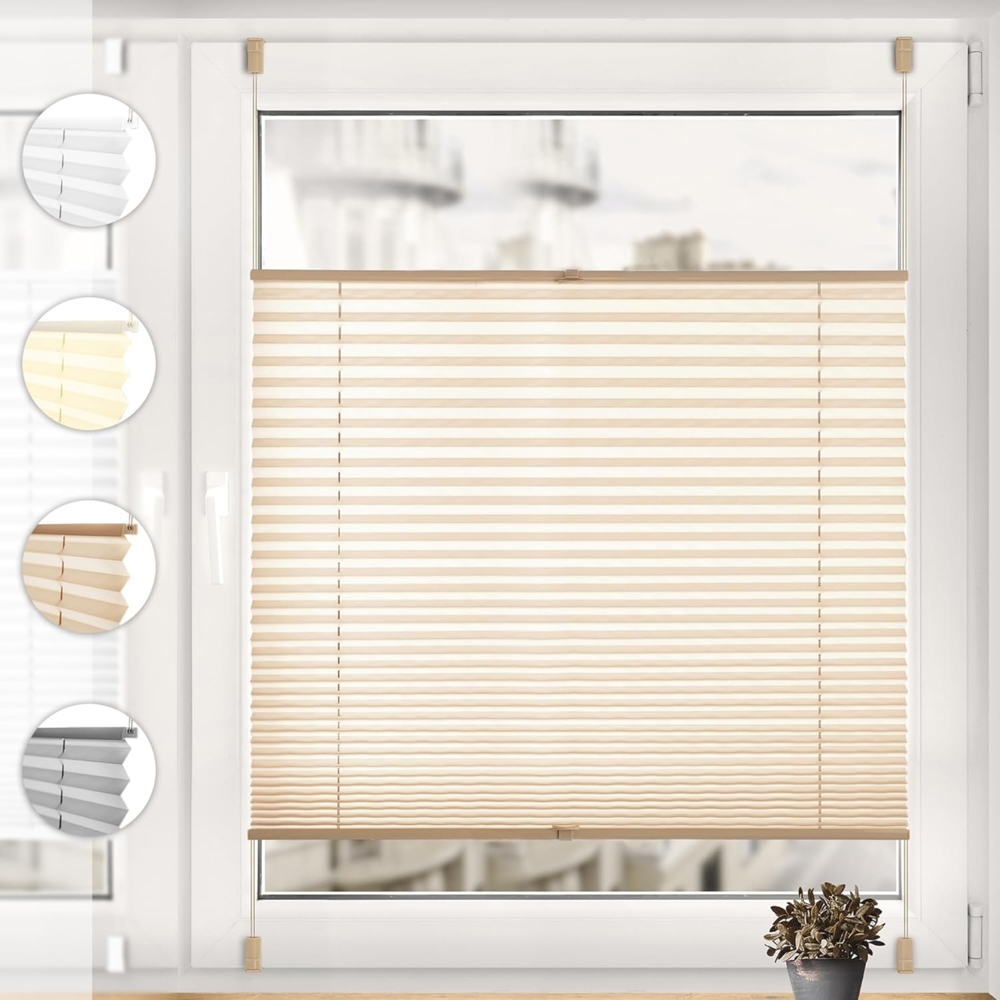 Sonello Plissee Klemmfix ohne Bohren 50cm x 140cm Beige Faltrollo Plisseerollo Jalousie für Tür & Fenster Blickdicht Sichtschutz Sonnenschutz Fertifplissee Rollo Bild 1