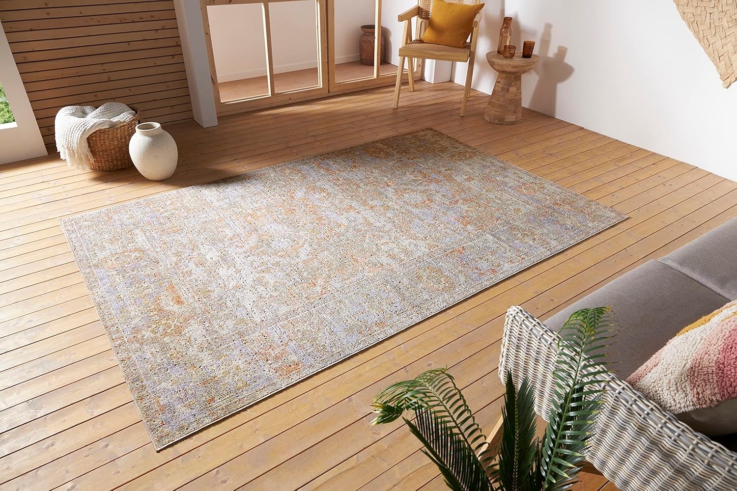 Nouristan Port Said In- & Outdoor Teppich Orientalisch – Flachgewebe Orient Muster Vintage Used Look Waschbar Wetterfest & UV-beständig für Balkon, Terrasse, Garten, Wohnzimmer – Creme Rot, 115x170 cm Bild 1