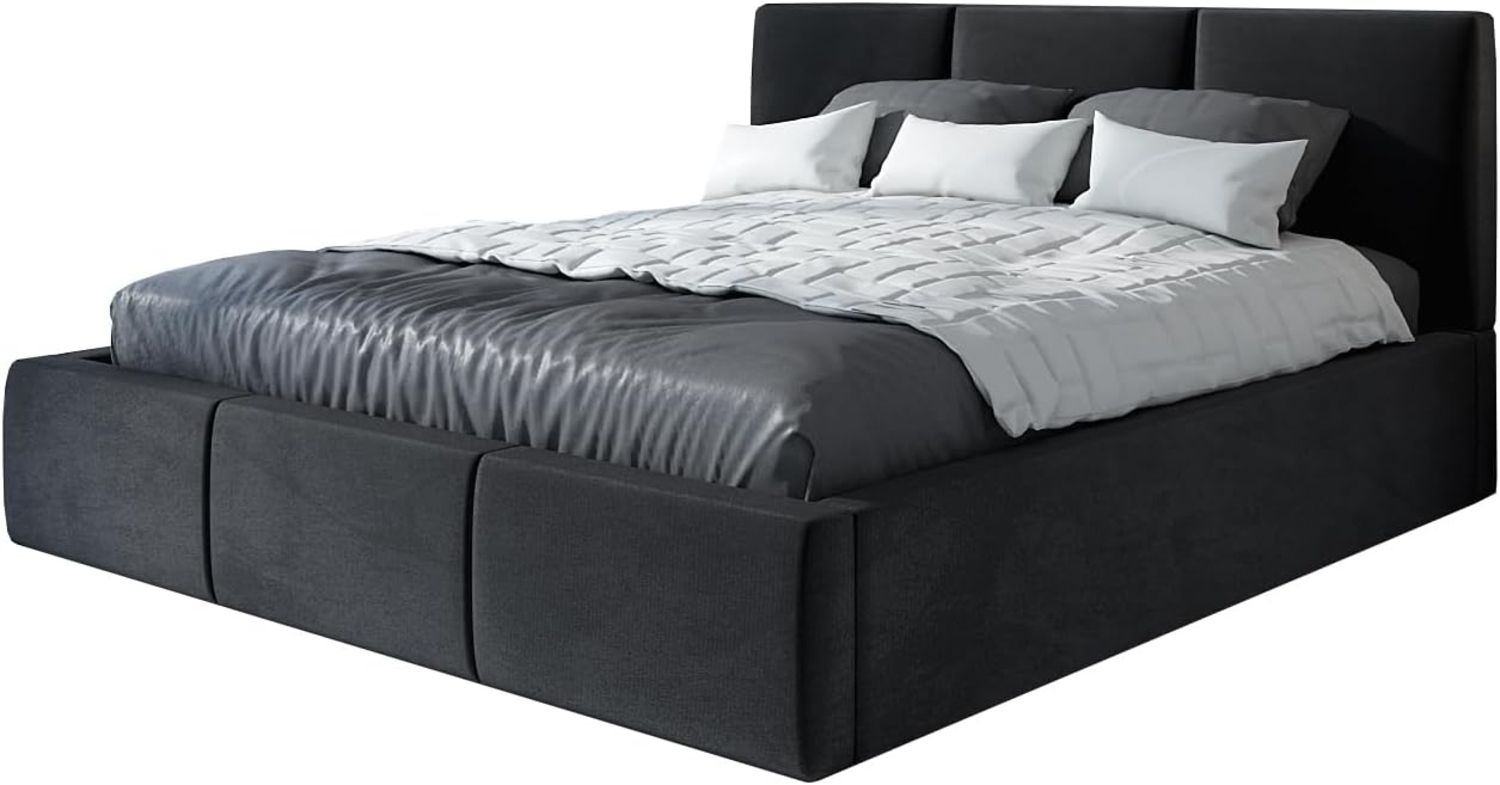 Polsterbett VEROM 140x200 mit Matratze, Bettkasten und Lattenrost. Farbe: Schwarz 20 Bild 1