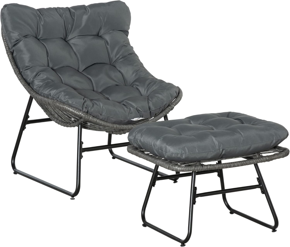 Outsunny Sitzgruppe Rattanstuhl mit Kissen, (Gartensessel, 2-tlg, Rattan Relaxsessel), Stahl Polyester Grau 69 x 76 x 70 cm Bild 1