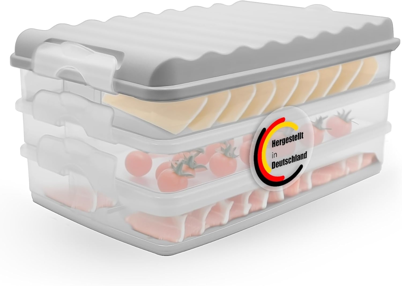 BigDean 3 Stück Aufschnittboxen für Kühlschrank Größe L – Aufbewahrung von Wurst, Käse u.v.m. – stapelbare Aufschnittdosen Made in Germany Bild 1