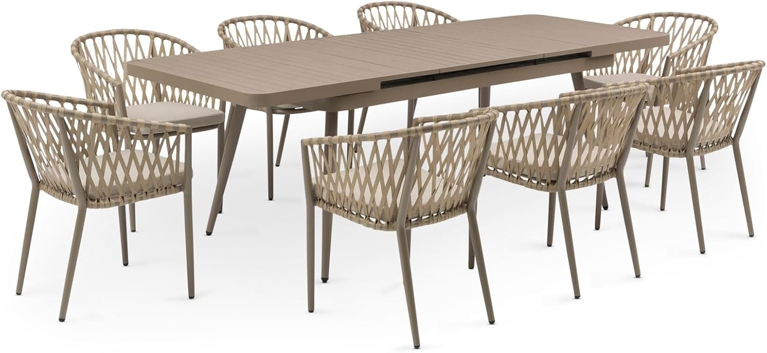 IDIMEX Garten-Essgruppe SUNNY, Gartenmöbel Set mit 8 Stühlen & ausziehbarem Tisch champagner/beige Bild 1