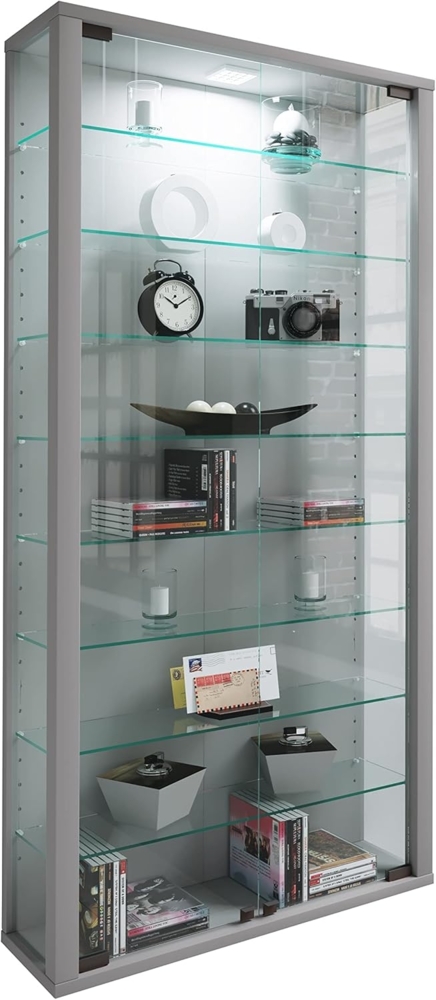 VCM Wandvitrine Sammelvitrine Glasvitrine Wand Vitrine Regal Schrank Glas ohne Beleuchtung Silber "Vitrosa Maxi" Bild 1