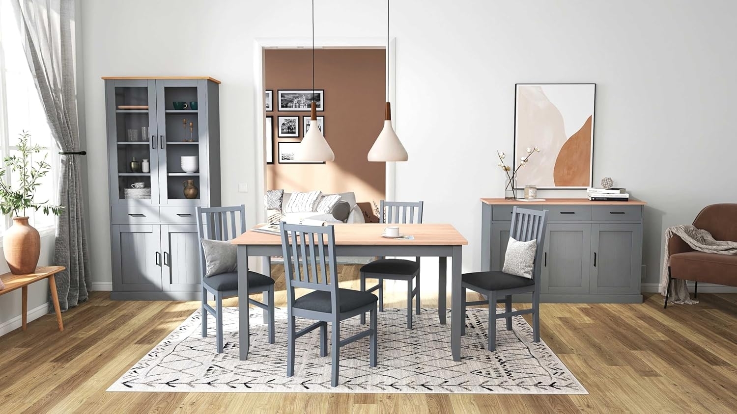Inter Link - Esstisch - Esszimmertisch - Küchentisch - Kiefer Massivholz -Landhausstil - FSC - 140 x 90 x 75 cm - grau/Oak Colori -Forenzo Bild 1