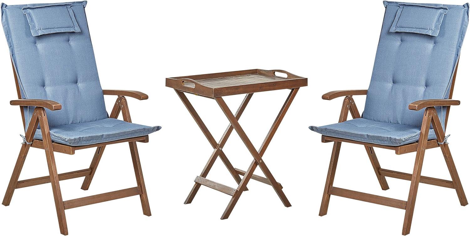 Bistro Set mit Kissen AMANTEA Holz Blau Bild 1