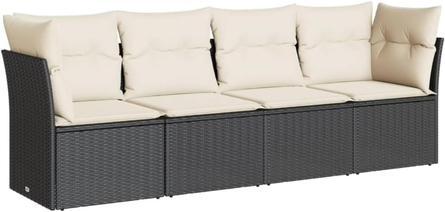 vidaXL 4-tlg. Garten-Sofagarnitur mit Kissen Schwarz Poly Rattan 3217226 Bild 1