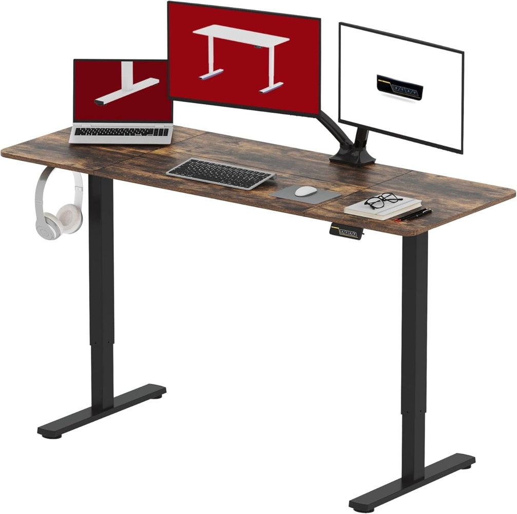 SANODESK Höhenverstellbarer Schreibtisch 140x60 cm, Schreibtisch Höhenverstellbar Elektrisch Ergonomischer Steh-Sitz Tisch Computertisch mit Memory-Funktion(Braun) Bild 1