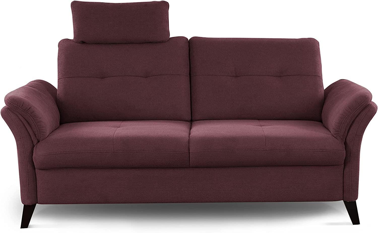 CAVADORE 3er Sofa Grönland / Skandinavische 3-Sitzer-Couch mit Federkern, Sitztiefenverstellung + Kopfstütze / 193 x 90 x 102 / Flachgewebe, Rot Bild 1