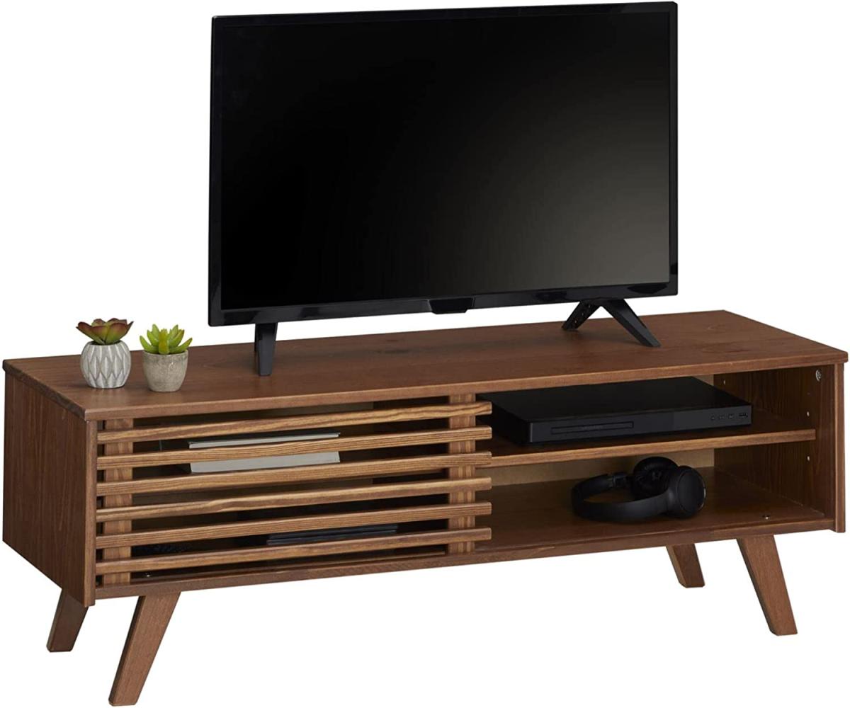 IDIMEX Lowboard Sean, schöner Fernsehtisch mit 2 Fächer, praktisches TV Möbel mit Schiebetür, reizendes Sideboard aus massiver Kiefer Kastanienfarben Bild 1