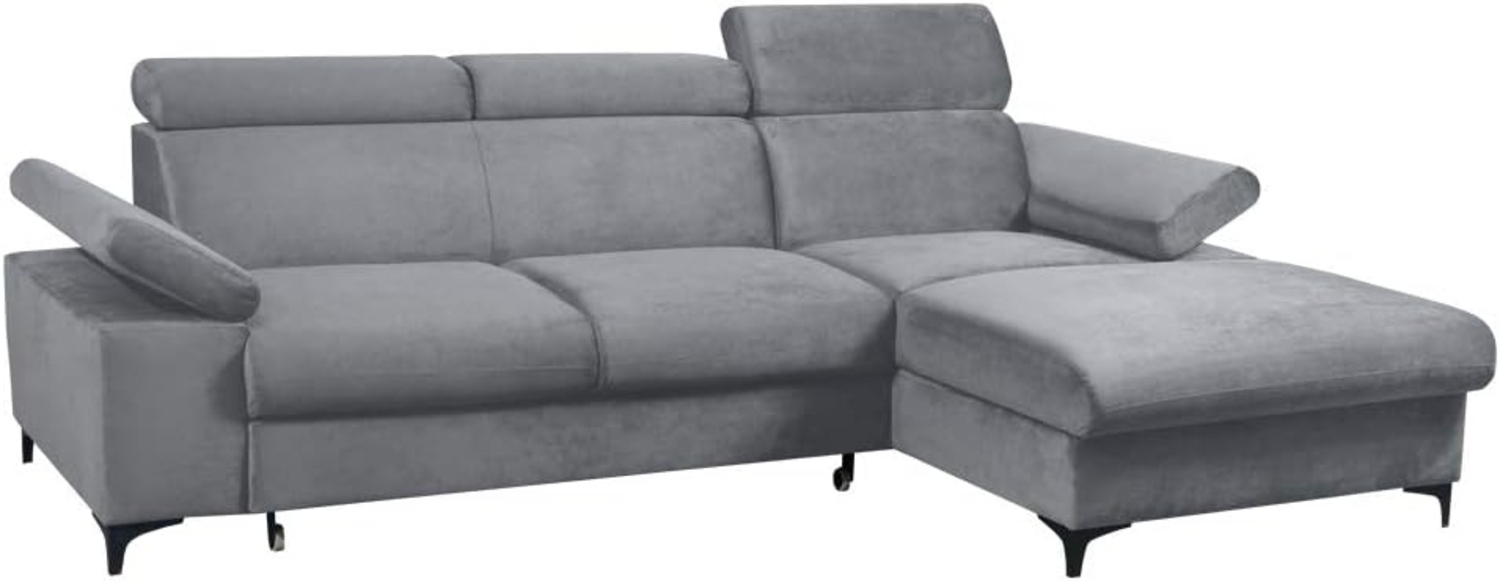 Selsey MILLEFOLIUM - Ecksofa/Schlafcouch Samtbezug wasserbeständig, verstellbare Kopfstützen, 2 Bettkästen, 260 cm breit (Grau, Ottomane rechts) Bild 1