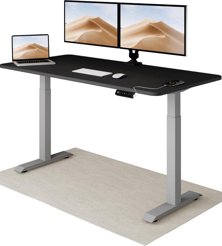 Höhenverstellbarer Schreibtisch (160 x 80 cm) - Sitz- & Stehpult mit Ladebuchsen - Schreibtisch Höhenverstellbar Elektrisch Touchscreen & Stahlfüßen - Schreibtisch Höhenverstellbar von Desktronic Bild 1