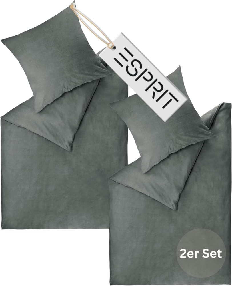 Esprit Bettwäsche HARP Renforcé Kissenbezüge und Bettwäsche, Baumwolle, 2 teilig, 135 x 200 cm - 2er Set in Anthrazit Bild 1