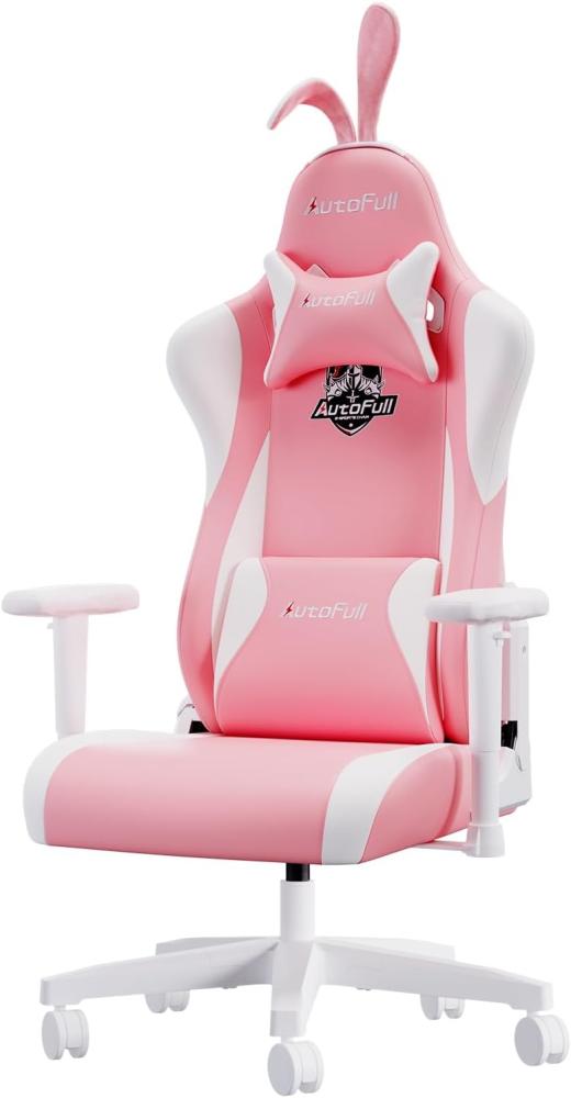 AutoFull Gaming-Stuhl, Lendenwirbelstütze, im Racing-Stil mit Fußstütze, Pink Bild 1